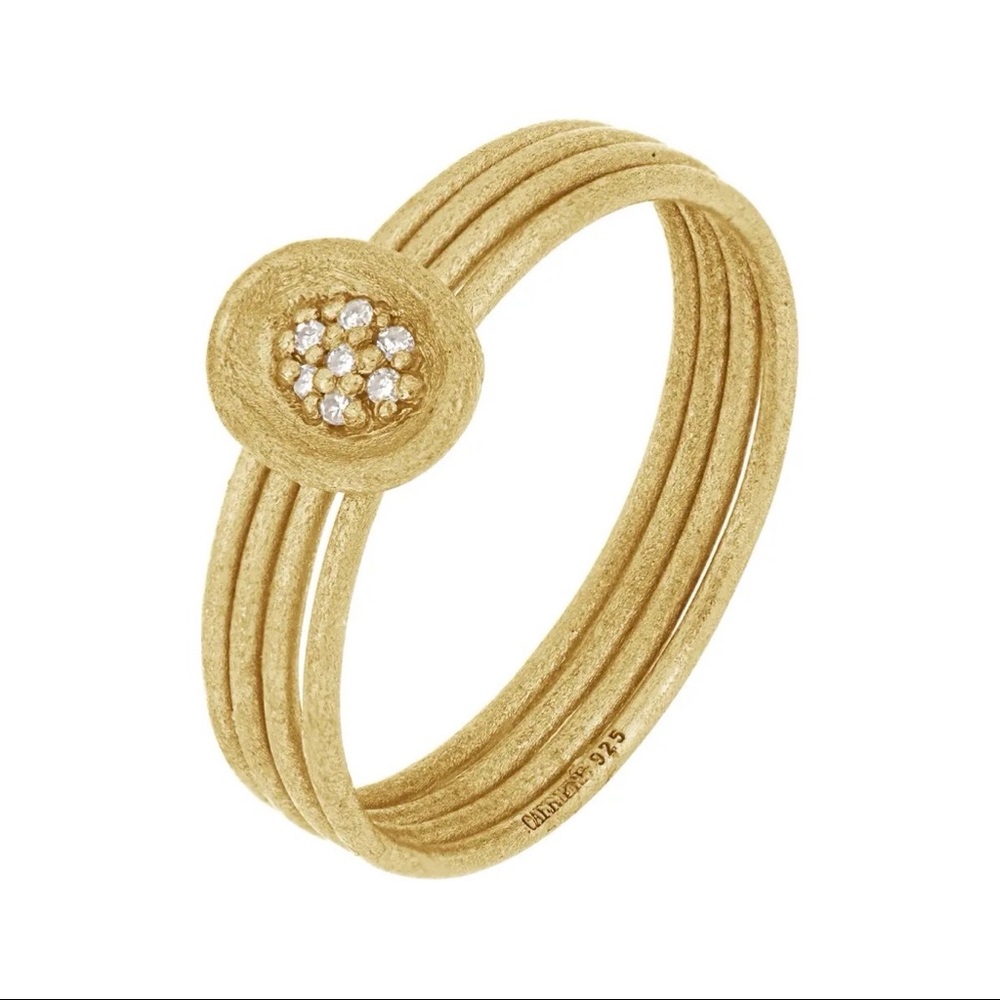 Carriers 18K Gold Plated Silver Diamond Quad Band Ring .04 ctw Size 6 NWT